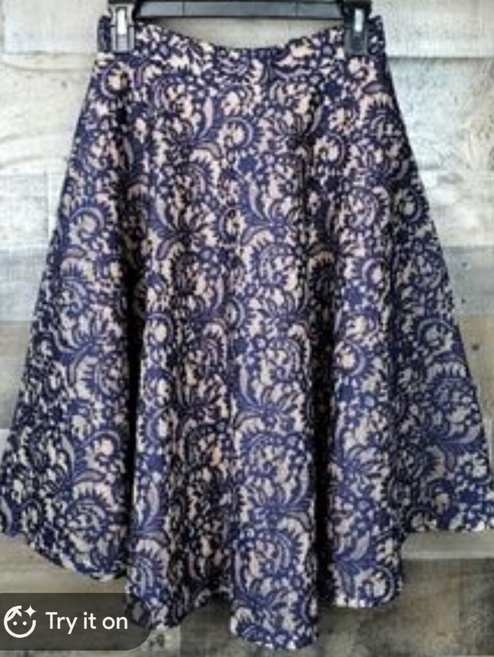 Anthropologie Lace Overlay A-Line Skirt in Navy and Beige